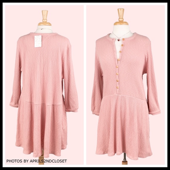 FREE PEOPLE BOHO HENLEY FLOWY KNIT DRESS A3C - Picture 14 of 16